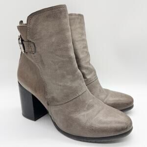 Miz Mooz Women's Noel Heeled Leather Boots Taupe Grey/Tan Size 38 Boho Minimal